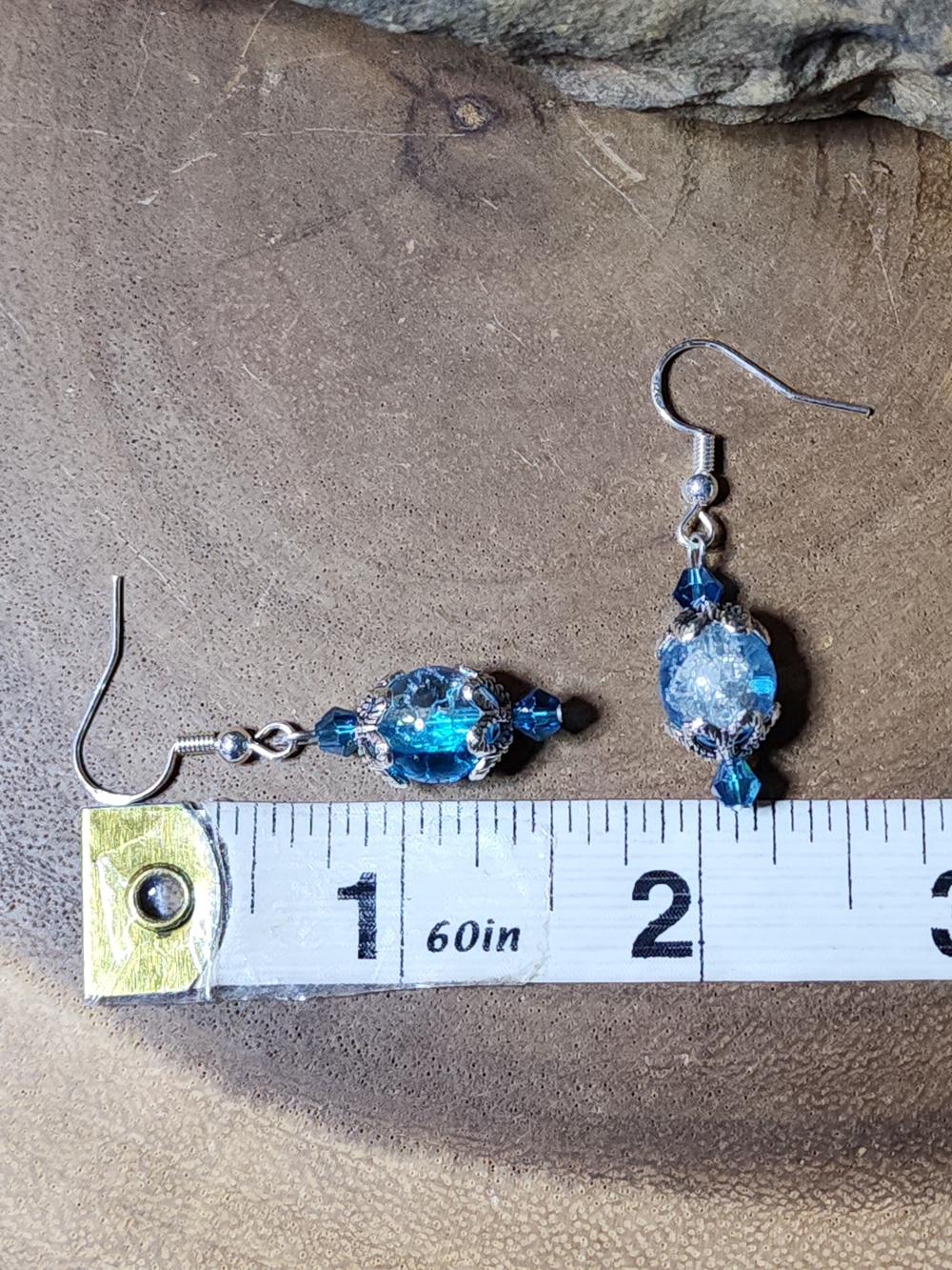 Hand Crafted Dangle Earrings With Crackled Blue & Clear Beads - Picture 9 of 9
